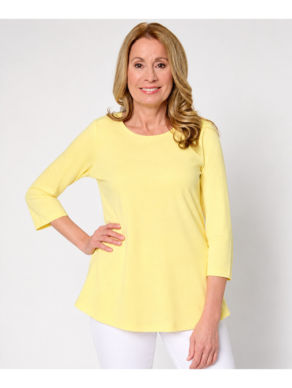 Belle by Kim Gravel TripleLuxe Knit Scoop Neck 3/4 Sleeve Top Yellow, X-Large